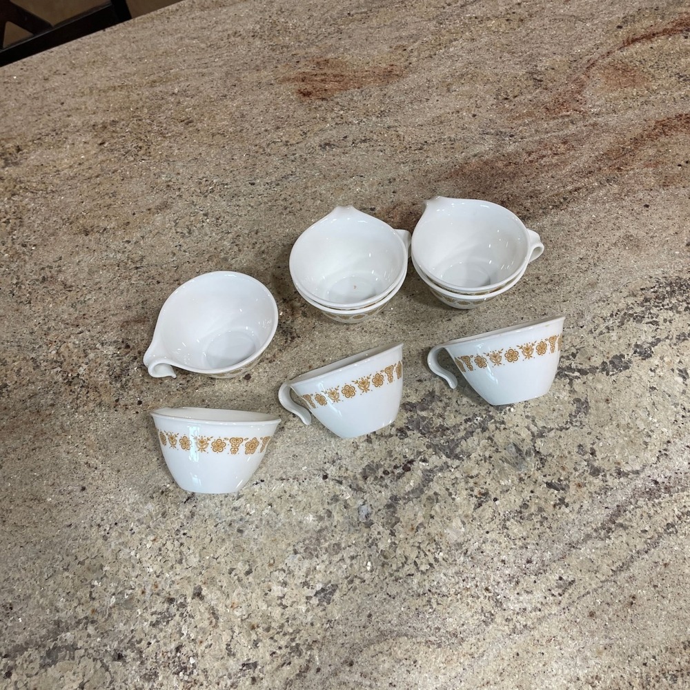 Lot Of 8 Vintage Corning Corelle Cups Butterfly Gold Hook Handle Coffee Tea Flat